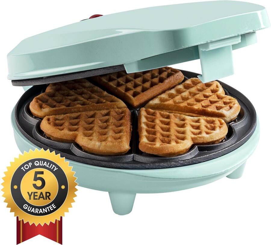 Bestron Wafelijzer voor klassieke hartwafels Wafelmaker voor wafels in hartvorm met indicatielampje & antiaanbaklaag retro-design 700 Watt mint - Foto 3