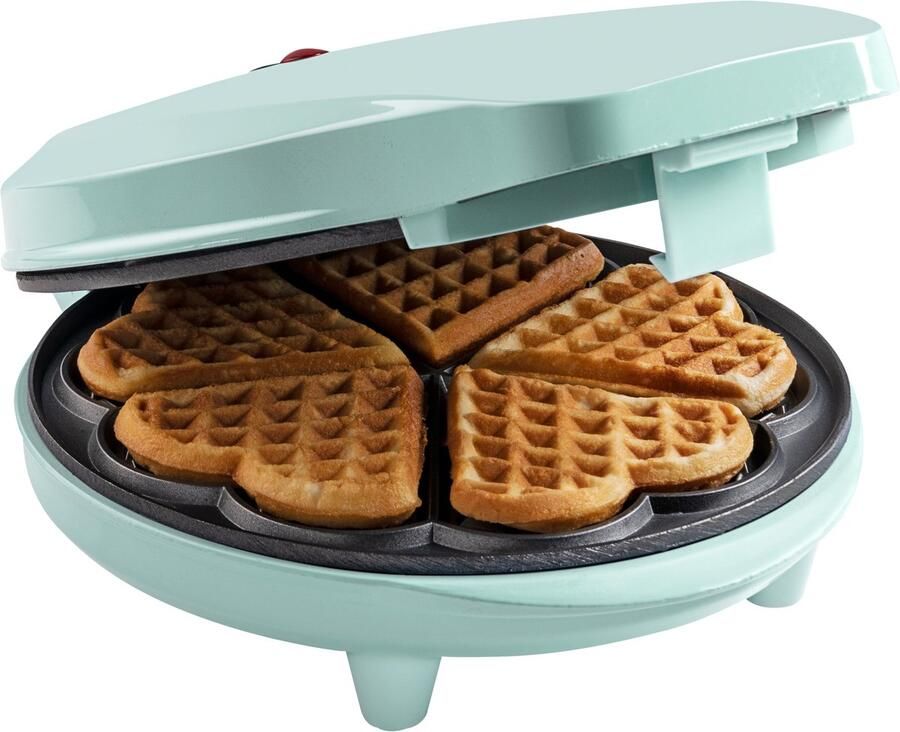 Bestron Wafelijzer voor klassieke hartwafels Wafelmaker voor wafels in hartvorm met indicatielampje & antiaanbaklaag retro-design 700 Watt mint - Foto 3