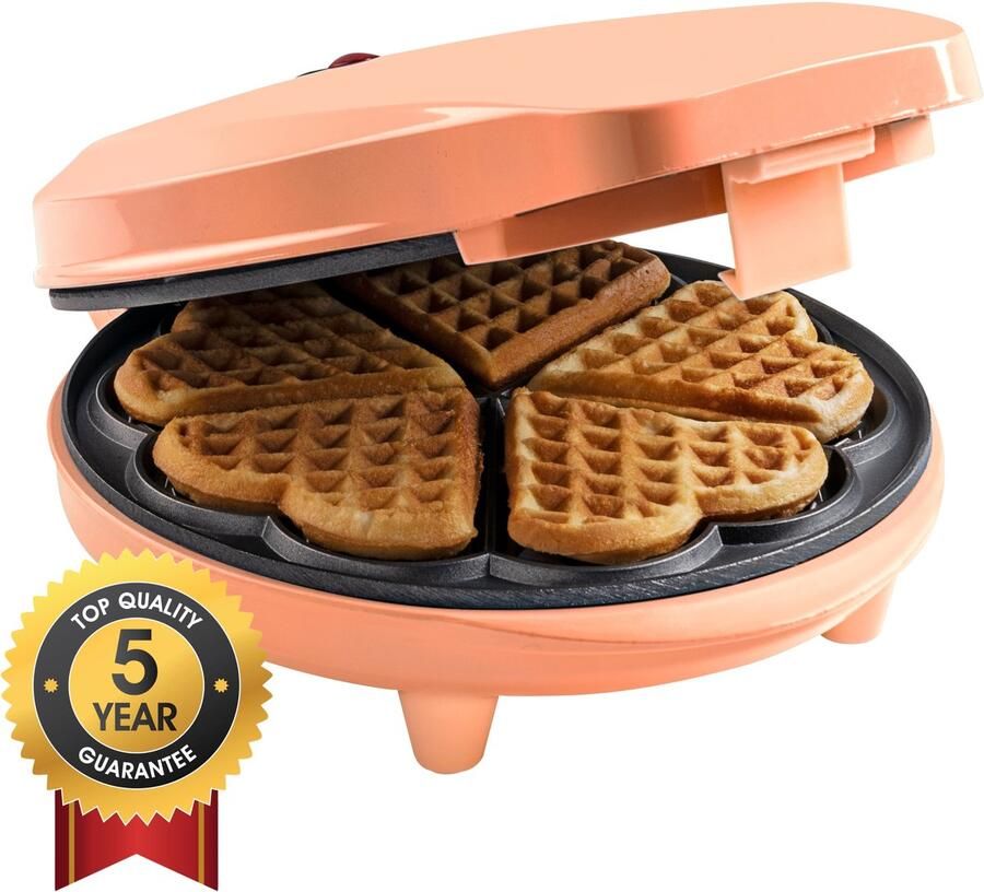 Bestron Wafelijzer voor klassieke hartwafels Wafelmaker voor wafels in hartvorm met indicatielampje & antiaanbaklaag retro-design 700 Watt Oranje - Foto 4