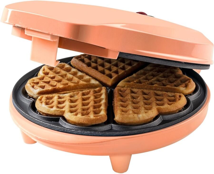 Bestron Wafelijzer voor klassieke hartwafels Wafelmaker voor wafels in hartvorm met indicatielampje & antiaanbaklaag retro-design 700 Watt Oranje