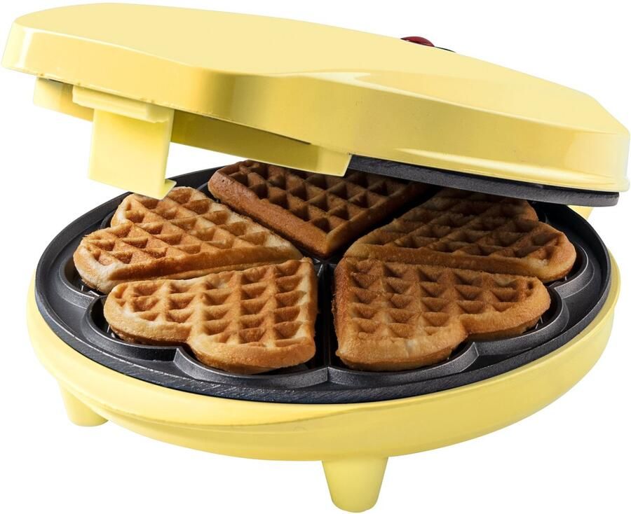 Bestron Wafelijzer voor klassieke hartwafels Wafelmaker voor wafels in hartvorm met indicatielampje & antiaanbaklaag retro-design 700 Watt geel - Foto 3