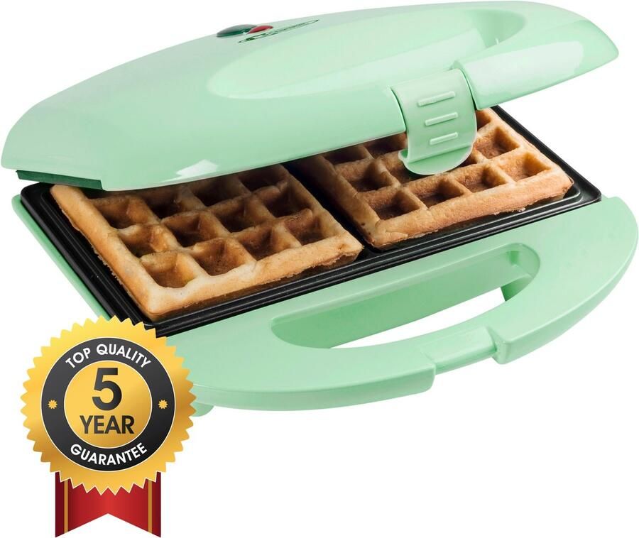 Bestron Wafelijzer voor 2 Brusselse wafels Wafelmaker met antianbaklaag & indicatielampje 700W mint - Foto 2