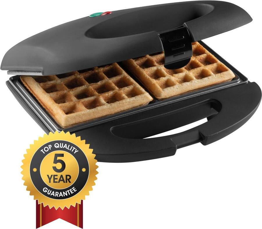 Bestron Wafelijzer voor 2 Brusselse wafels Wafelmaker met antianbaklaag & indicatielampje 700W Zwart