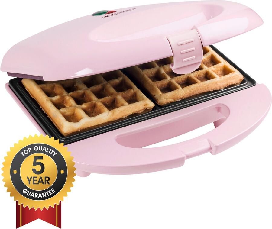 Bestron Wafelijzer voor 2 Brusselse wafels Wafelmaker met indicatielampje & antianbaklaag 700W roze - Foto 2