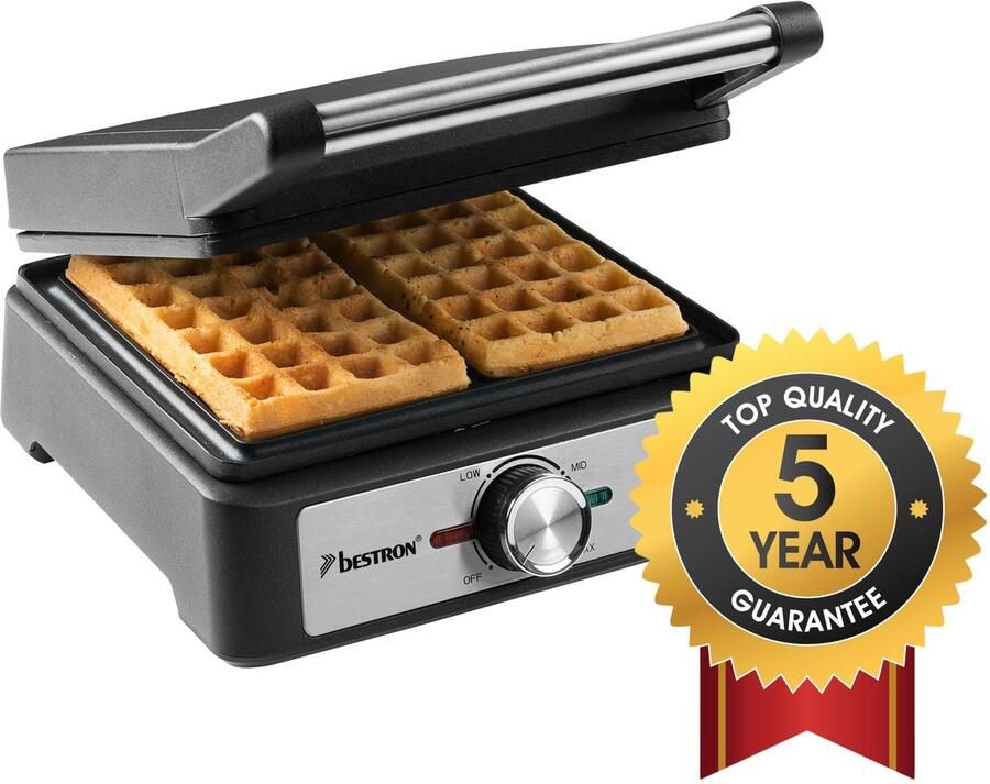 Bestron Wafelijzer voor belgische wafels Brusselse wafelijzer voor twee dikke wafels met antiaanbaklaag en Cool Touch handvat Black Label Collection Zwart - Foto 2