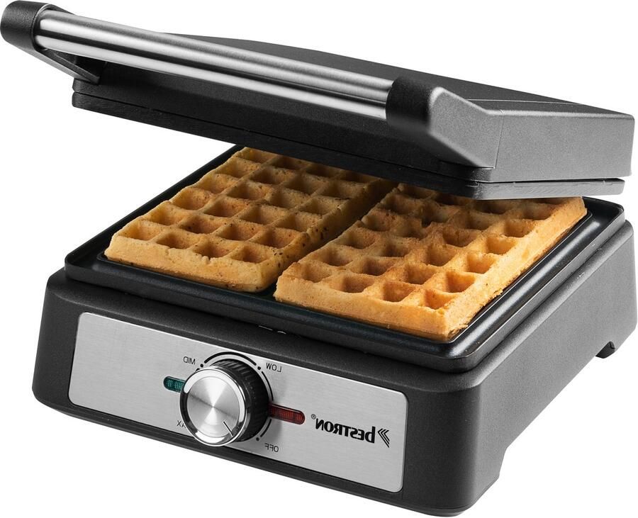 Bestron Wafelijzer voor belgische wafels Brusselse wafelijzer voor twee dikke wafels met antiaanbaklaag en Cool Touch handvat Black Label Collection Zwart