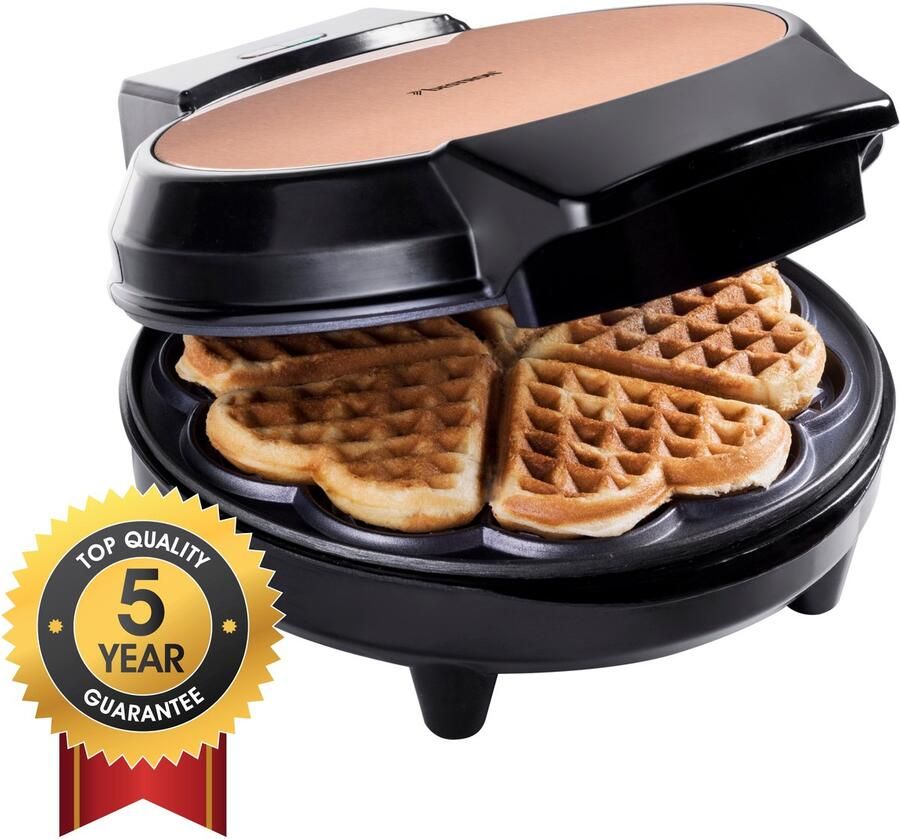 Bestron Wafelijzer voor klassieke hartwafels Wafelmaker met indicatielampje & antiaanbaklaag 700 Watt koper - Foto 4