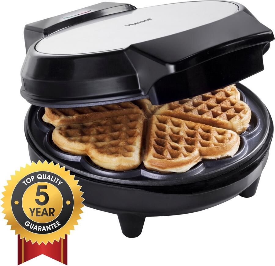 Bestron Wafelijzer voor klassieke hartwafels Wafelmaker met indicatielampje & antiaanbaklaag 700 Watt silver - Foto 4