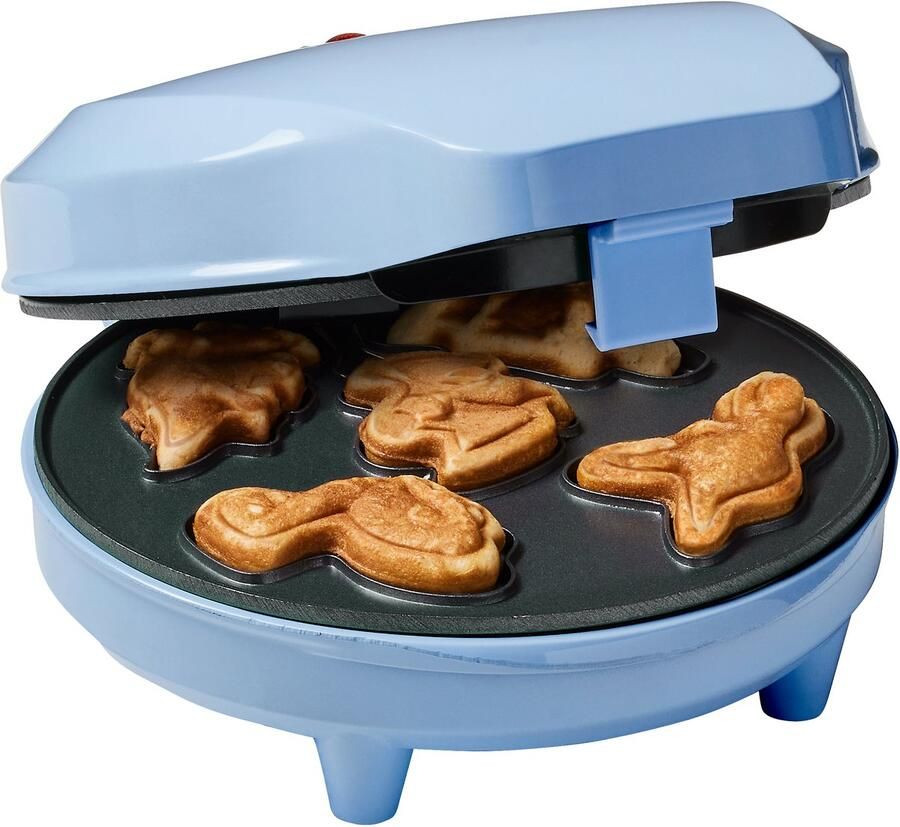 Bestron Wafelijzer voor Mini Dino Cookies Cakemaker voor mini dino cakes met bakindicatielampje & antiaanbaklaag 700 Watt blauw