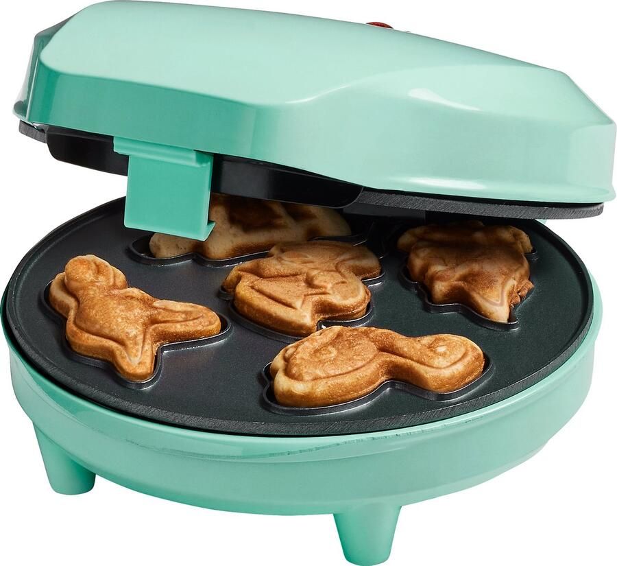Bestron Wafelijzer voor Mini Dino Cookies Cakemaker voor mini dino cakes met bakindicatielampje & antiaanbaklaag 700 Watt Mint