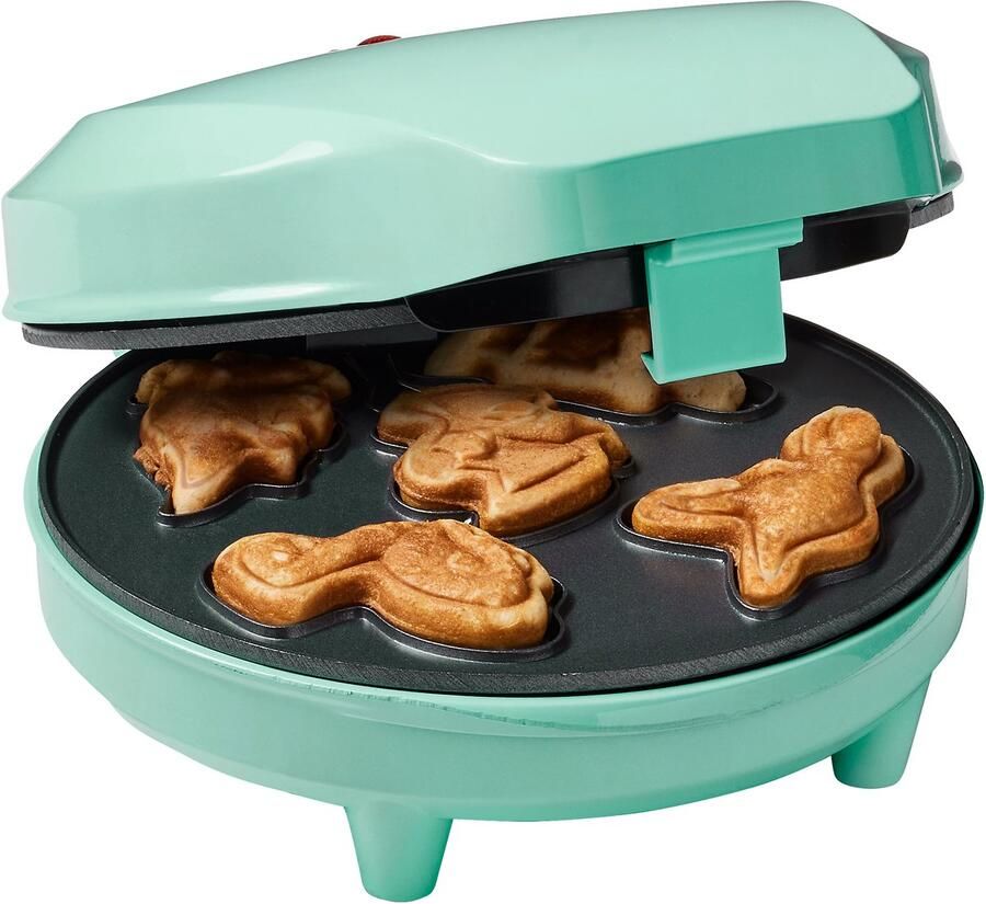 Bestron Wafelijzer voor Mini Dino Cookies Cakemaker voor mini dino cakes met bakindicatielampje & antiaanbaklaag 700 Watt Mint - Foto 1