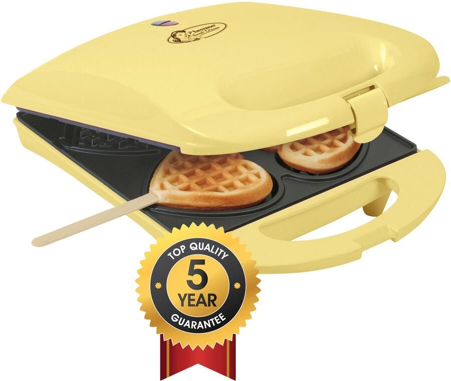 Bestron Wafelijzer voor hartvormige Wafels Wafelijzer hartvorm op een stokje Wafelmaker met antiaanbaklaag & indicatielampje incl. 20 houten stokjes Geel - Foto 2
