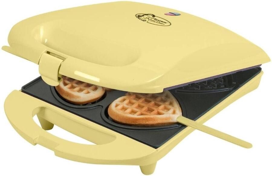 Bestron Wafelijzer voor hartvormige Wafels Wafelijzer hartvorm op een stokje Wafelmaker met antiaanbaklaag & indicatielampje incl. 20 houten stokjes Geel - Foto 8