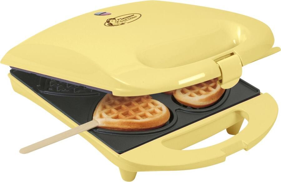 Bestron Wafelijzer voor hartvormige Wafels Wafelijzer hartvorm op een stokje Wafelmaker met antiaanbaklaag & indicatielampje incl. 20 houten stokjes Geel - Foto 4