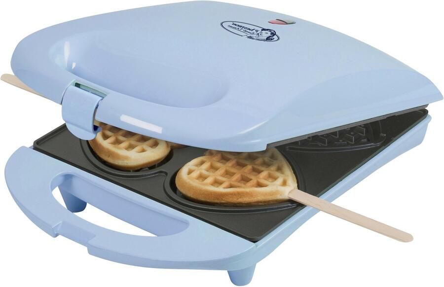 Bestron Wafelijzer voor hartvormige Wafels Wafelijzer hartvorm op een stokje Wafelmaker met antiaanbaklaag & indicatielampje incl. 20 houten stokjes Blauw - Foto 3