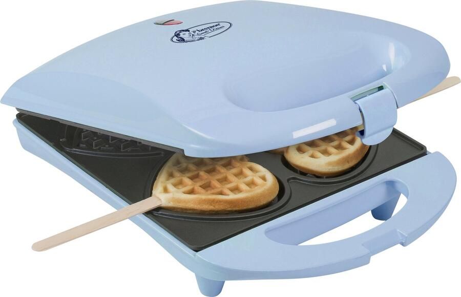 Bestron Wafelijzer voor hartvormige Wafels Wafelijzer hartvorm op een stokje Wafelmaker met antiaanbaklaag & indicatielampje incl. 20 houten stokjes Blauw - Foto 2