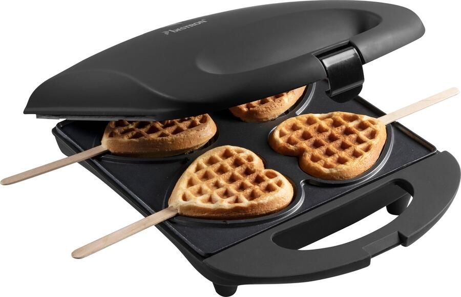 Bestron Wafelijzer voor hartvormige Wafels Wafelijzer hartvorm op een stokje Wafelmaker met antiaanbaklaag & indicatielampje incl. 20 houten stokjes Zwart - Foto 2