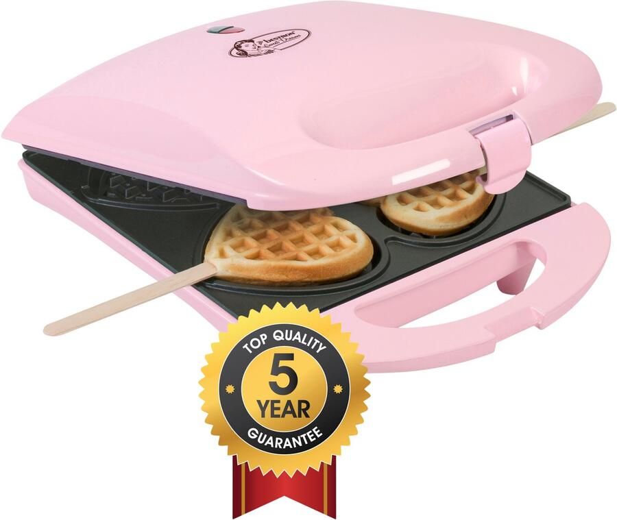 Bestron Wafelijzer voor hartvormige Wafels Wafelijzer hartvorm op een stokje Wafelmaker met antiaanbaklaag & indicatielampje incl. 20 houten stokjes Roze - Foto 2