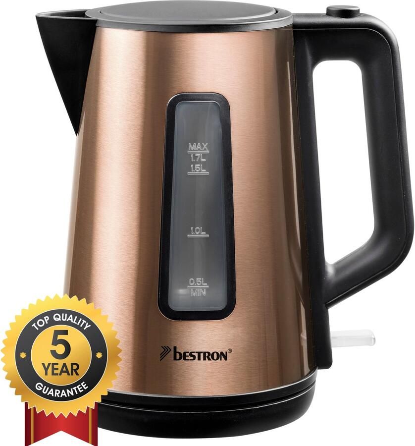 Bestron Waterkoker AWK1000CO 2200W 1 7L Automatisch uitschakelen Koper 5 jaar garantie