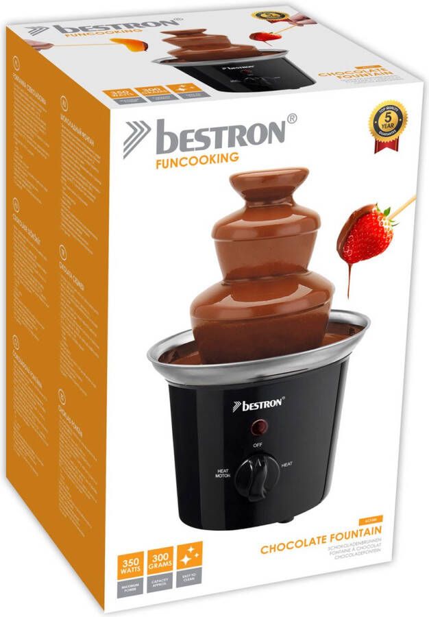 Bestron Chocoladefontein ACF300 Funcooking met 3 etages 60 w zwart edelstaal