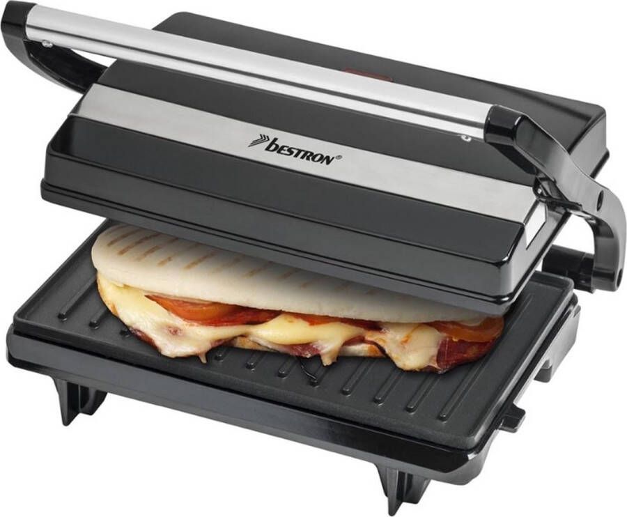 Bestron Contactgrill voor 2 Personen Paninimaker met Vetopvangbak & antiaanbaklaag 700 Watt Zwart - Foto 3