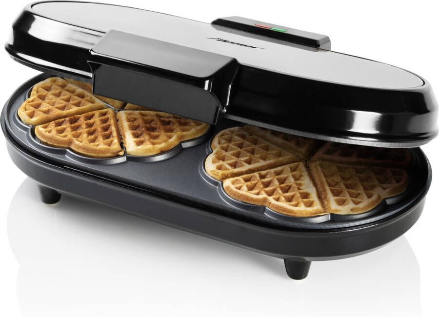 Bestron dubbel wafelijzer voor klassieke hartwafels wafelijzer met antiaanbaklaag & Indicatielampje 1200 watt Silver - Foto 2