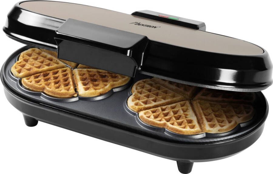 Bestron dubbel Wafelijzer voor klassieke hartwafels Wafelmaker met antiaanbaklaag & indicatielampje 1000 watt Beige