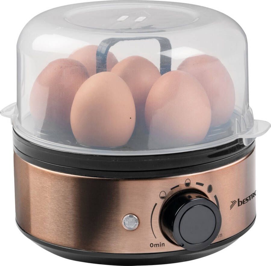 Bestron Eierkoker voor 7 eieren met akoestisch signaal & droogloopbeveiliging traploos regelbaar hardheidsinstelling voor drie niveaus incl. maatbeker & eierprikker koper