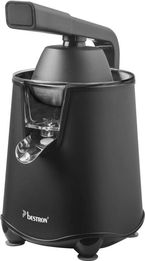 Bestron elektrische Citruspers Sinaasappelpers met druppelstop en roestvrijstalen pulpzeef incl. 2 perskegels 450ml capaciteit soft-press hendel voor eenvoudige bediening Zwart Mat