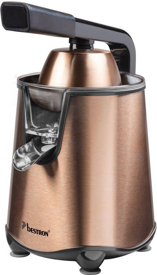 Bestron elektrische Citruspers Sinaasappelpers met druppelstop en roestvrijstalen pulpzeef incl. 2 perskegels 450ml capaciteit soft-press hendel voor eenvoudige bediening Koper
