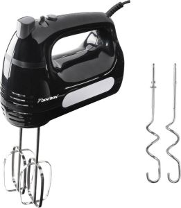 Bestron elektrische handmixer met 2 gardes en 2 deeghaken 6 snelheidsstanden 400 watt zwart