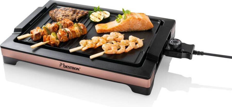 Bestron elektrische tafelgrill voor 4 Personen teppanyaki Bakplaat met afneembare grillplaat en twee grilloppervlakken met antiaanbaklaag 2.000 Watt zwart koper - Foto 1