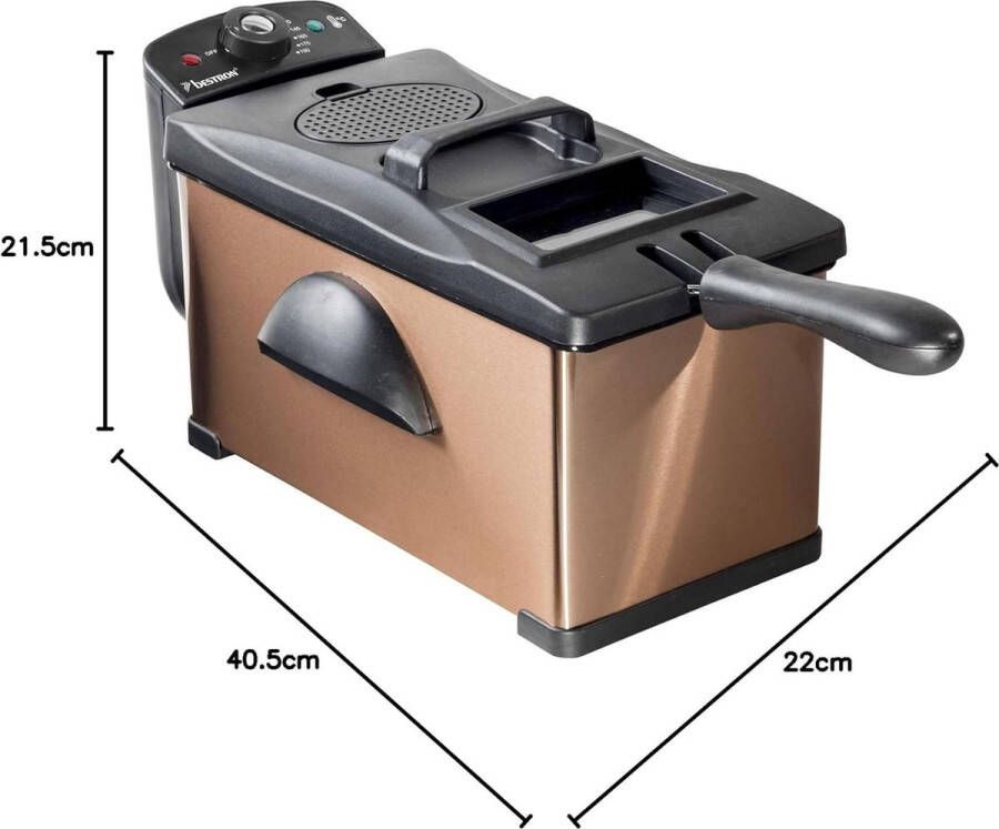 Bestron Frituurpan- Frituurpannen- Frituurpan 3 liter- Friteuse met koude zone- Frituurpan met mand- Inclusief kijkvenster en traploos instelbare temperatuurregelaar- 2000W koper