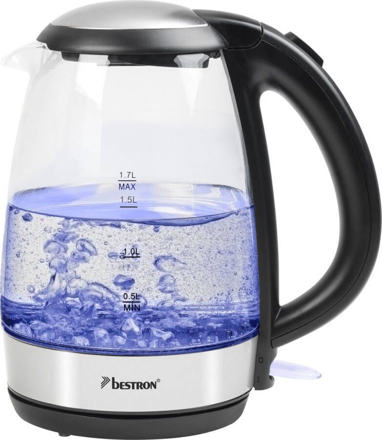 Bestron Glazen Waterkoker met LED-verlichting 360° basis & tot 1.7 Liter capaciteit automatische kookstop & droogkookbeveiliging 2.200W Glazen
