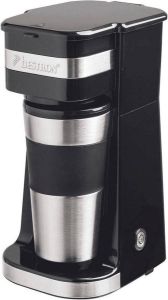 Bestron Koffiezetapparaat met thermosbeker voor gemalen filterkoffie & ideal voor camping 2 grote koppen 750 Watt rvs koper zwart