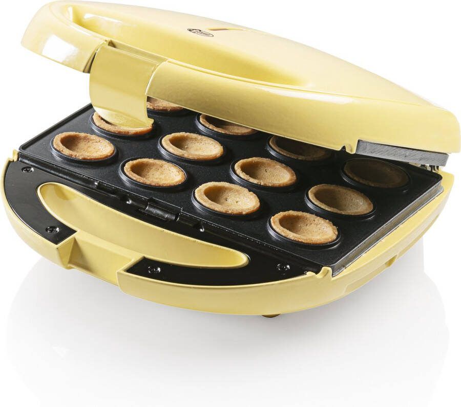 Bestron Wafelijzer voor koekjes oreshkimaker in retro design met automatische temperatuurregeling baklampje & antiaanbaklaag 850 Watt geel