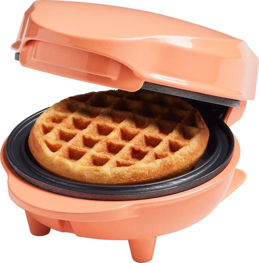 Bestron Mini-wafelijzer voor klassieke wafels wafelijzer met antiaanbaklaag voor kinderfeestjes Familiefeest Pasen of Kerst retro design 550 Watt Oranje