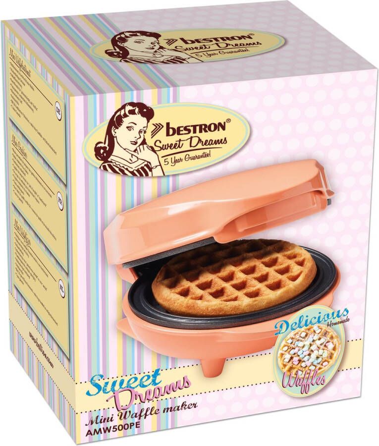 Bestron Mini-wafelijzer voor klassieke wafels wafelijzer met antiaanbaklaag voor kinderfeestjes Familiefeest Pasen of Kerst retro design 550 Watt Oranje