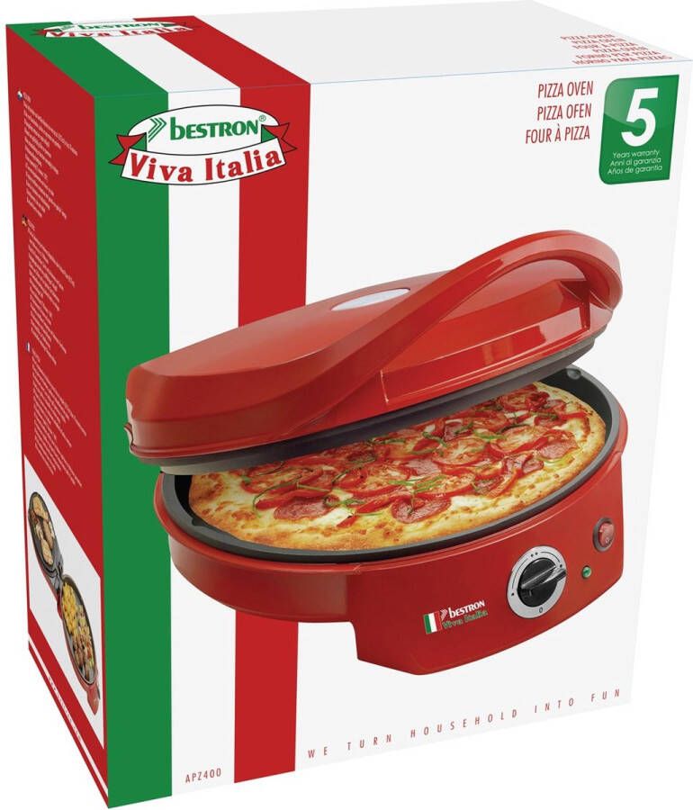 Bestron Pizzaoven tot max. 230 °C Pizzamaker met boven- onderwarmte voor zelfgemaakte of diepvriespizza's tarte flambée quiche of wraps tot Ø 27cm 1.800 watt Rood