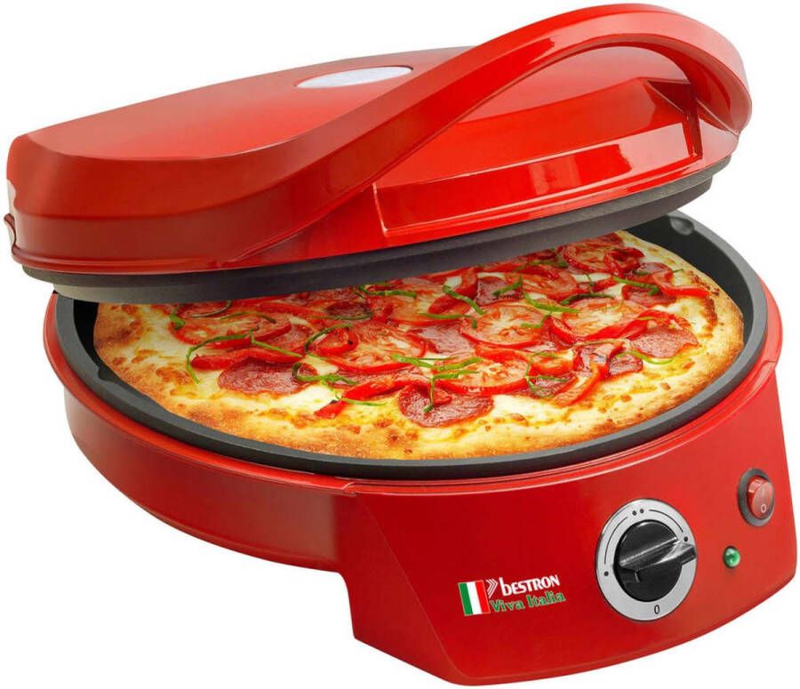 Bestron Pizzaoven tot max. 230 °C Pizzamaker met boven- onderwarmte voor zelfgemaakte of diepvriespizza's tarte flambée quiche of wraps tot Ø 27cm 1.800 watt Rood - Foto 3
