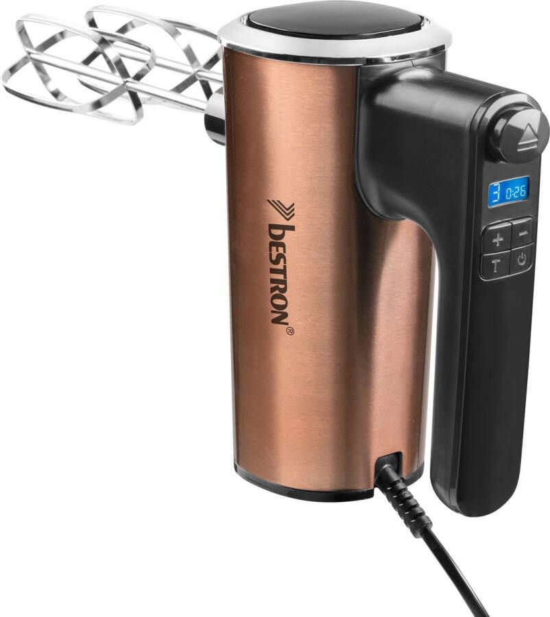 Bestron Power Handmixer krachtige handmixer met 6 snelheden turbo-functie & LCD-display mixer inclusief 2 gardes & 2 kneedhaken lichtgewicht van 1KG koper