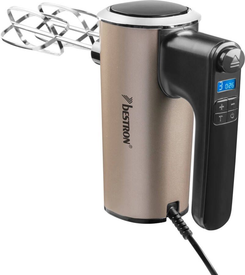 Bestron Power Handmixer krachtige handmixer met 6 snelheden turbo-functie & LCD-display mixer inclusief 2 gardes & 2 kneedhaken lichtgewicht van 1KG Beige
