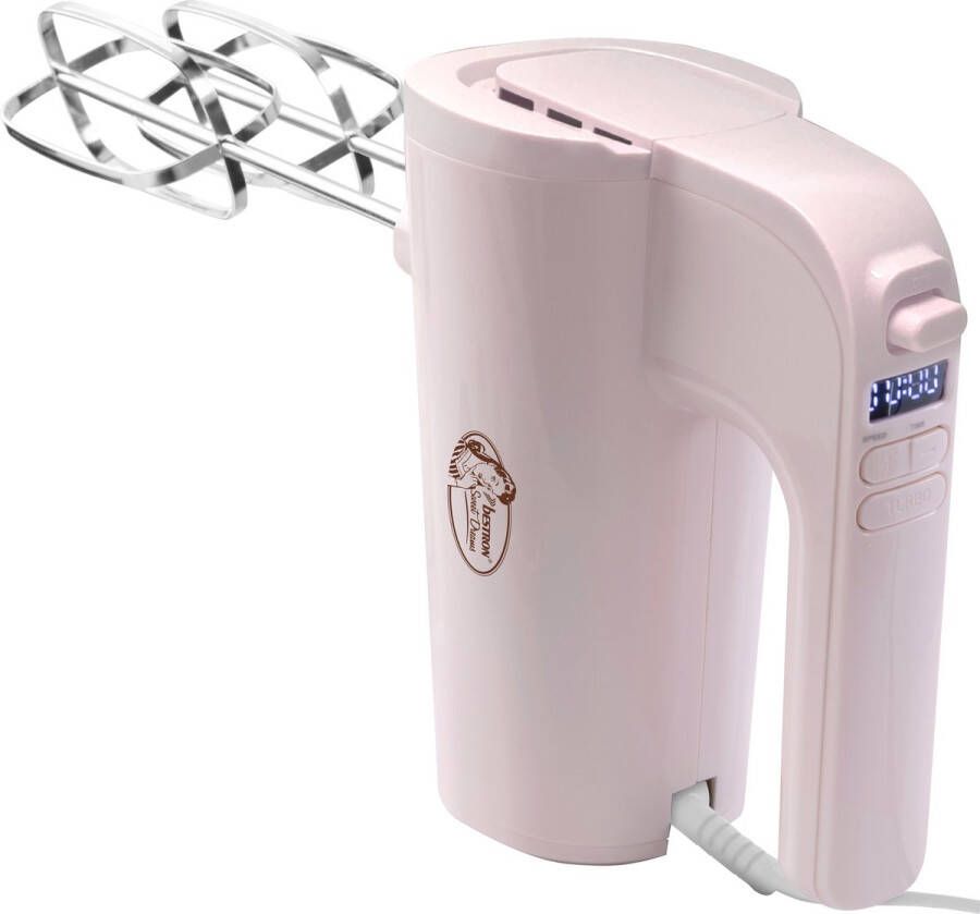 Bestron Power Handmixer krachtige handmixer met 6 snelheden turbo-functie & LCD-display mixer inclusief 2 gardes & 2 kneedhaken lichtgewicht van 1KG Roze