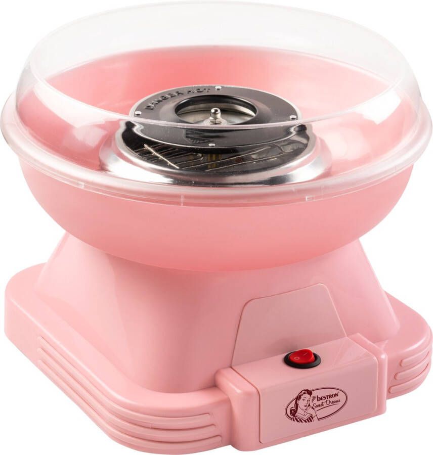 Bestron Suikerspinmachine Retro Cotton Candy maker voor thuis suikerspin machine met 10 stokjes & maatlepel ideaal voor kinderfeestjes & plezier thuis Sweet Dreams Collectie Roze