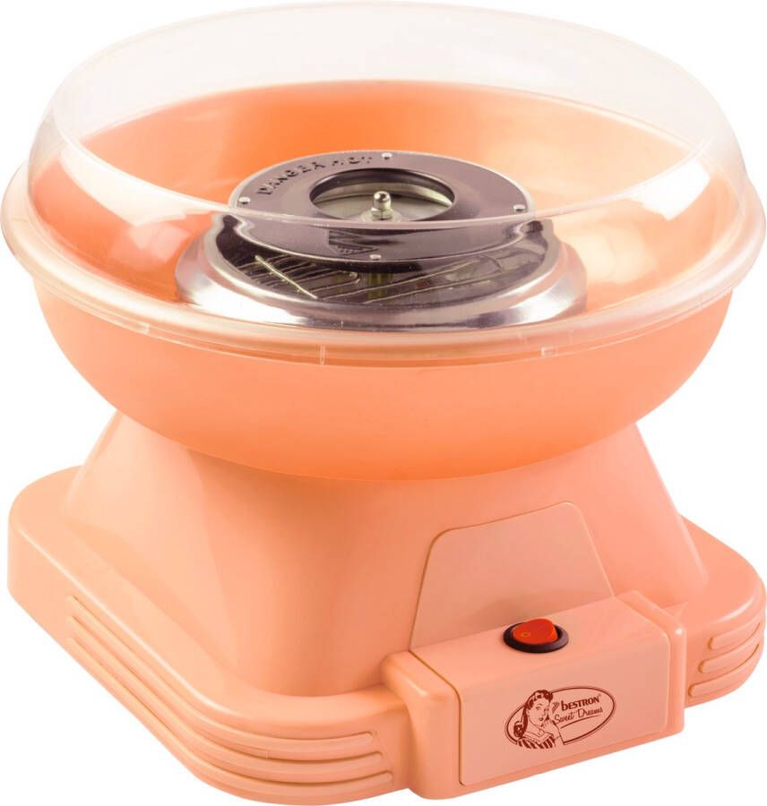 Bestron Suikerspinmachine Retro Cotton Candy maker voor thuis suikerspin machine met 10 stokjes & maatlepel ideaal voor kinderfeestjes & plezier thuis Sweet Dreams Collectie Oranje