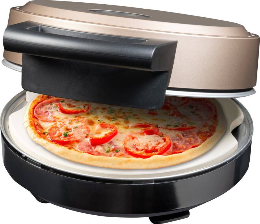 Bestron Turbo Pizzaoven voor pizza's in 5-10 minuten elektrische pizzaoven met echte maximumtemperatuur van 320°C inclusief pizzasteen en 2 grote houten spatels Satin Collection Beige