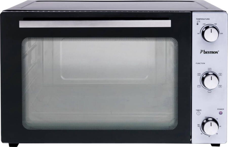 Bestron vrijstaande Oven met 55L volume Bakoven inlcusief Grillrooster Draaispit Bakschaal & Heteluchtfunctie met 5 programma s tot max. 230 °C timer & indicatielampje 2000 Watt zilver zwart - Foto 4