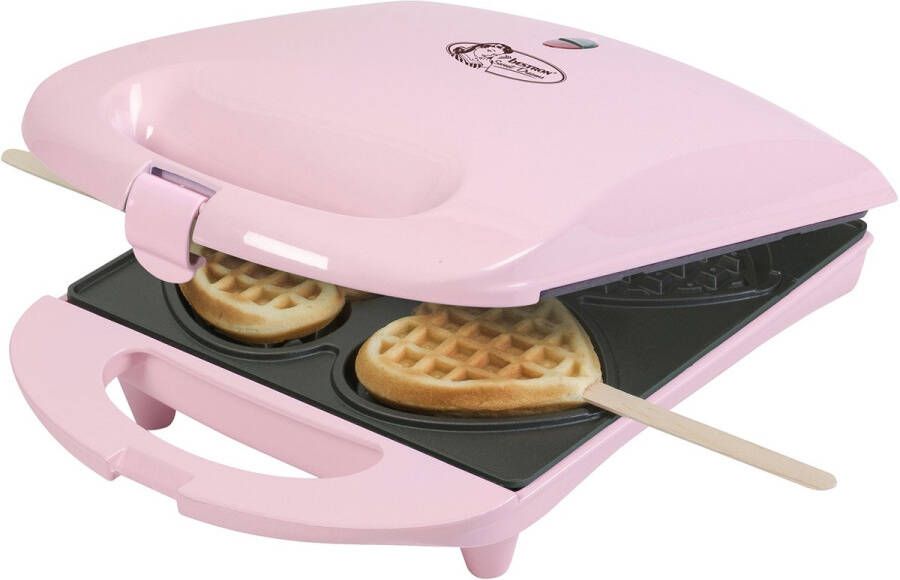 Bestron Wafelijzer voor hartvormige Wafels Wafelijzer hartvorm op een stokje Wafelmaker met antiaanbaklaag & indicatielampje incl. 20 houten stokjes Roze - Foto 2