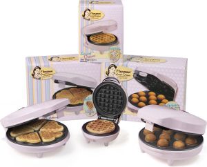 Bestron Wafelijzer voor klassieke hartwafels + mini-wafelijzer vor ronde Wafel's + Cake Pop Maker incl. Cake Pop Butler 12 Stokjes & Vork ideaal voor Kerstmis & Pasen Cadeu Set Roze