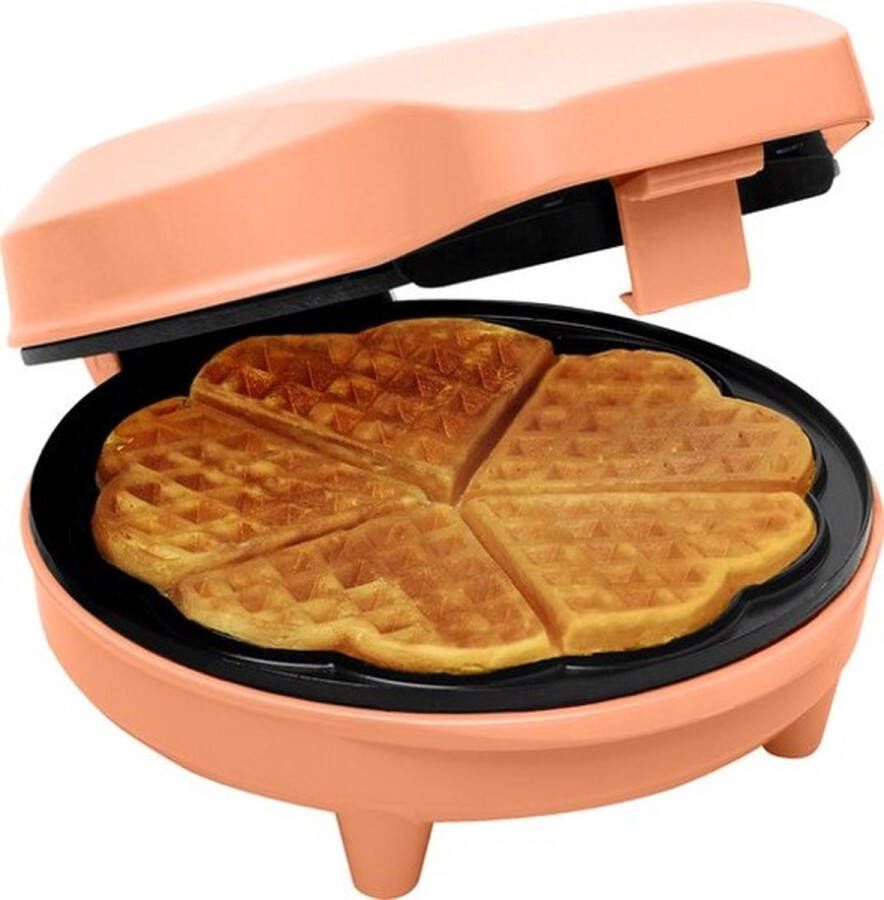 Bestron Wafelijzer voor klassieke hartwafels Wafelmaker voor wafels in hartvorm met indicatielampje & antiaanbaklaag retro-design 700 Watt Oranje